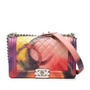 Chanel Coco Mark Matelassé Boy Chain Shoulder Bag, Purple Multicolor Lambskin...
